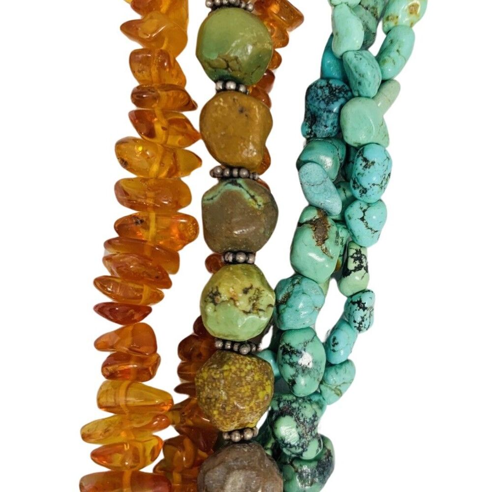 M Salazar 925 Sterling Silver Amber Turquoise Multistrand Statement Necklace 19" - Picture 14 of 16